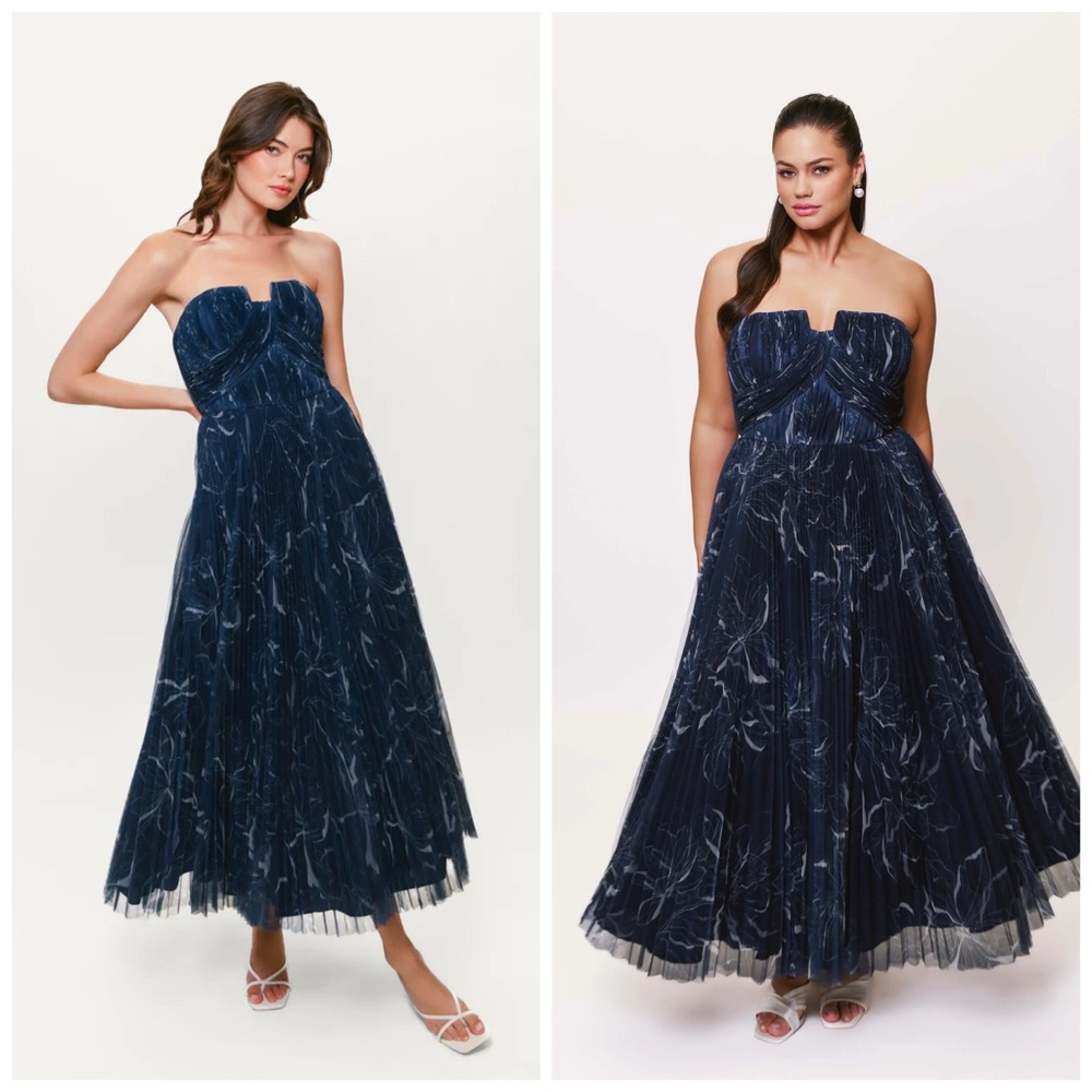 Hutch Corene Gown Midi Dress Blue Tulle Floral Strapless Size 10